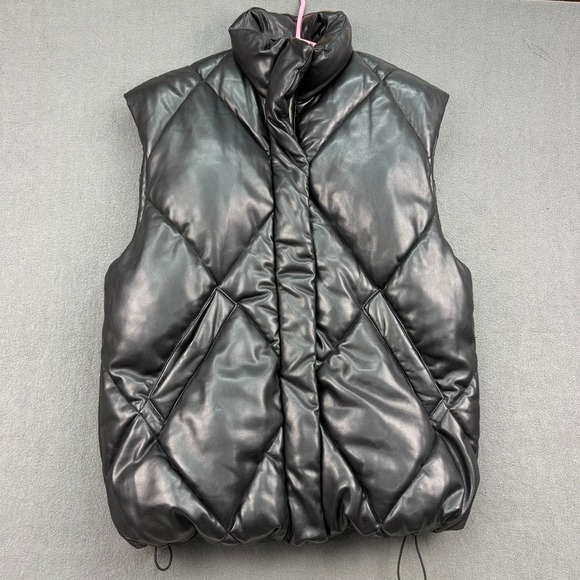 Abercrombie & Fitch Vegan Leather Puffer Vest Quilted Black Sleeveless Jacket M - Picture 1 of 15